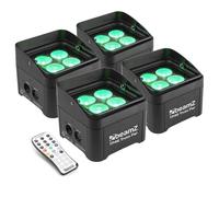 BeamZ TP46 Foco LED PAR Pack de 4 focos con DMX y 4 leds de 4W RGB-UV, tecnología de luz negra UV, mando a distancia, iluminación escénica uplight, iluminación para trusses