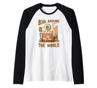 Bean Around The World Coffee Kawaii, Lindo y Divertido Camiseta Manga Raglan