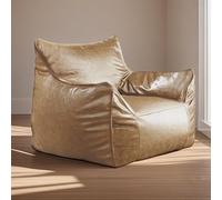 Bean Bag Cover (No Filler) Luxury Leather Bean Bag Cover Beanbag Couch Pouf Bean Bag Chair Bean Bag Sofa Cover PU Leather Bean Bag Cover For Adults and Kids(Khaki)