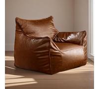 Bean Bag Cover (No Filler) Luxury Leather Bean Bag Cover Beanbag Couch Pouf Bean Bag Chair Bean Bag Sofa Cover PU Leather Bean Bag Cover For Adults and Kids(Brown)