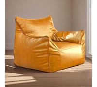 Bean Bag Cover (No Filler) Luxury Leather Bean Bag Cover Beanbag Couch Pouf Bean Bag Chair Bean Bag Sofa Cover PU Leather Bean Bag Cover For Adults and Kids(Yellow)
