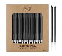 BEAN LIEVE 30 velas de cumpleaños largas y delgadas, velas para tartas, fiestas de cumpleaños, decoraciones de boda, velas de fiesta, decoraciones de pasteles (negras)