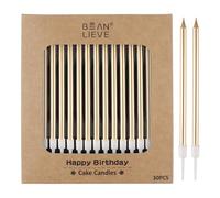 BEAN LIEVE 30 velas de cumpleaños metálicas largas y delgadas de color, velas para tartas, fiestas de cumpleaños, decoraciones de boda, velas de fiesta, decoraciones de pasteles (dorado champán)