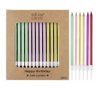 BEAN LIEVE 30 velas de cumpleaños metálicas largas y finas de, velas para tartas, fiestas de cumpleaños, decoraciones de boda, velas de fiesta, decoraciones de pasteles (colores)