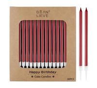 BEAN LIEVE 30 velas de cumpleaños metálicas largas y finas, velas para tartas, fiestas de cumpleaños, decoraciones de boda, velas de fiesta, decoraciones de pasteles (rojas)