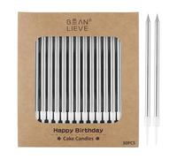 BEAN LIEVE 30 velas de cumpleaños metálicas largas y finas, velas para tartas, fiestas de cumpleaños, decoraciones de boda, velas de fiesta, decoraciones de pasteles (plateadas)