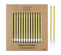 BEAN LIEVE 30 velas largas y finas de cumpleaños metálicas, velas para tartas, fiestas de cumpleaños, decoraciones de boda, velas de fiesta, decoraciones de pasteles (doradas)