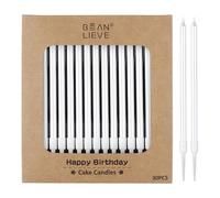 BEAN LIEVE 30 velas metálicas largas y finas de color, velas para tartas, fiestas de cumpleaños, decoraciones de boda, velas de fiesta, decoraciones de pasteles (blanco perla)