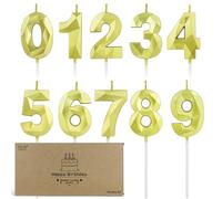 BEAN LIEVE Juego de 10 velas con números del 0 al 9, velas de cumpleaños con corte de diamante, decoración de pastel a granel para cumpleaños número 1 a 98, fotos, fiestas (oro)