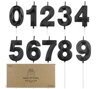 BEAN LIEVE Juego de 10 velas con números del 0 al 9, velas de cumpleaños con corte de diamante, decoración de pastel a granel para cumpleaños número 1 a 98, fotos, fiestas (negras)