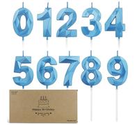 BEAN LIEVE Juego de 10 velas con números del 0 al 9, velas de cumpleaños con corte de diamante, decoración de pastel a granel para cumpleaños número 1 a 98, fotos, fiestas (azul)