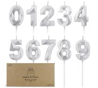 BEAN LIEVE Juego de 10 velas con números del 0 al 9, velas de cumpleaños con corte de diamante, decoración de pastel a granel para cumpleaños número 1 a 98, fotos, fiestas (plata)