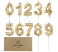 BEAN LIEVE Juego de 10 velas con números del 0 al 9, velas de cumpleaños cortadas con diamante, decoración de pastel a granel para cumpleaños número 1 a 98, fotos, fiestas (oro champán)