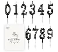 BEAN LIEVE Velas de cumpleaños con números - 0-9 utilizadas para decoración de tartas en fiestas de cumpleaños y celebraciones de (negros)