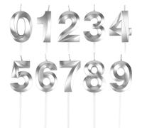 BEAN LIEVE Velas numéricas de cumpleaños - Velas de cumpleaños con número 0-9 para decoración de pasteles en fiestas de cumpleaños y celebración de aniversario de boda (plata)