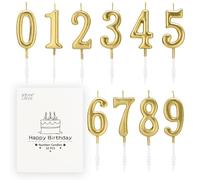 BEAN LIEVE velas numéricas de cumpleaños - Velas numéricas para tartas número 0-9 utilizadas para decoración de tartas en fiestas de cumpleaños y celebraciones de (Oro champán)