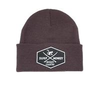 Beanie Gorro de Punto Unisex Adulto - Talla única - Gorro Arena - Parche Bordado - Diseño en Punto canalé - Surf Monkey® - Surfing The Basque Country (Berenjena)