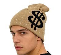 Beanie Hat - Windproof Cap, 20x25cm Money Print Headwear for Outdoor Sports, Beanie Skullcap with Warm Protection, Winter Apparel, Knit Hat for Skiing and Snowboarding Cycling