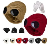 Beanie with Goggles, Unisex Knitted Winter Hat Windproof for Ski (a-1)