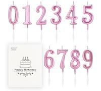 BEANLIEVE Velas de cumpleaños con número 0-9 con purpurina para decoración de cumpleaños, boda, aniversario, fiesta (Rosado)