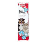 beaphar Juego de Cuidado Dental y Cepillo de Dientes para Perros Grandes y pequeños para Gatos, con Sabor a hígado, sin flúor, 1 Cepillo y 1 Pasta de Dientes