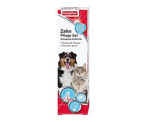 beaphar Juego de Cuidado Dental y Cepillo de Dientes para Perros Grandes y pequeños para Gatos, con Sabor a hígado, sin flúor, 1 Cepillo y 1 Pasta de Dientes
