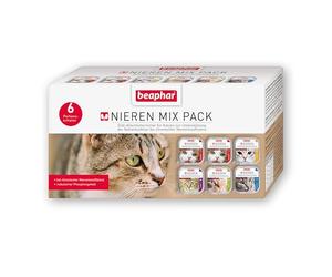 BEAPHAR - Paquete Mixto de Dieta renal para Gatos - Alimentos dietéticos - Contenido reducido de fósforo - con valioso Aceite de salmón - Apoya la función renal - Alimentos para gourmets - 6 bandejas