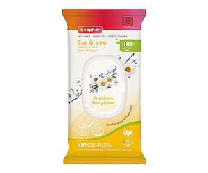 Beaphar Toallitas húmedas biodegradables para la Limpieza de Ojos y oídos - para Perros y Gatos - con Aloe Vera, Ingredientes Naturales y extracto de camomila - 30 Unidades