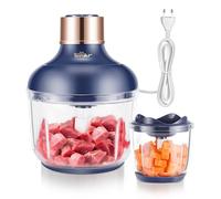 Bear 0.6l+2L Picadora de Alimentos,Clase de 2 Velocidades, Trituradora de Cocina Eléctrica, Trituradora de 300w, con 4 Cuchillas de Acero Inoxidable y Picadora de Carne