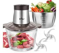 Bear 2L+1.8L Picadora de Alimentos,Clase de 2 Velocidades, Trituradora de Cocina Eléctrica, Trituradora de 600w, con 4 Cuchillas de Acero Inoxidable y Picadora de Carne