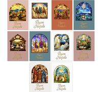 Bear and Bee Juego de 30 Biglietti di Natale Religiosi A6 con Vetrate, 15 diseños Cristiani con Buste Bianche