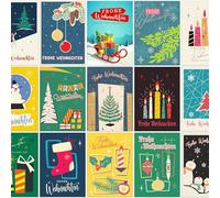 Bear and Bee Juego de 30 tarjetas de Navidad retro - 15 diseños nostálgicos con sobres blancos