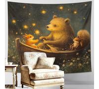 Bear and Fox Friends Tapiz para colgar en la pared, color marrón cálido y naranja, para decoración de otoño en dormitorio, sala de estar, espacios acogedores, 152 x 101 cm