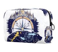 Bear and Mountains Compass Adventure - Bolsa de cosméticos para mujer, neceser de viaje, bolsa organizadora de maquillaje grande con cremallera, multicolor, 18.5x7.5x13cm/7.3x3x5.1in, Neceser