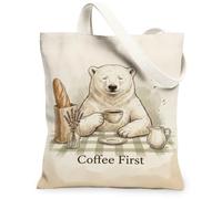 Bear - Bolsa de lona para mujer, acogedora, elegante, pan de café, ninguno, beige, lavable, reutilizable, bolsas de mano para uso diario, ideas para familiares, amigos, colegas, lectura, amor, 13 x 15
