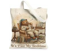 Bear - Bolsa de lona para mujer, acogedora, fantasiosa, libros de velas, color marrón invierno, lavable, reutilizable, bolsa de mercado, ideas para viajes de compras, oficina, biblioteca, casual, 13 x