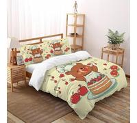 Bear Cake Funda Edredon 3 Piezas con Impresión En 3D Food Forest Animals con 2 Fundas De Almohada Super King（260x220cm） 100% Microfibra Ropa De Cama para Adultos Y Niñas