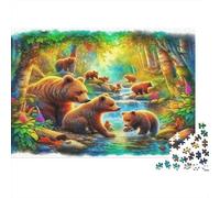 Bear Familia Puzzles 1000 Piezas Papel Reciclado Forest Stream Puzzle para Niños Regalo Divertido & Actividad para Hogar Great Regalo para Child‘s Cumpleaños 52x38cm/1000pcs