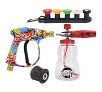 BEAR FORCE Pistola de pulverización para lavadora a presión M22- ID14MM con conector rápido de 1/4 pulgadas de lanza de espuma de nieve y 5 puntas de pulverización, soporte de boquilla de clip y