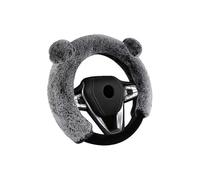Bear Fur Plush Steering Wheel Cover - Cute Faux Wool Protector for Women Girls Fits Wheels 38cm Gray - with Ears - DD