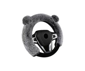 Bear Fur Plush Steering Wheel Cover - Cute Faux Wool Protector for Women Girls Fits Wheels 38cm Gray - with Ears - DD