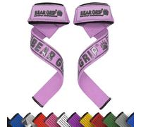 BEAR GRIP Correas - Correas acolchadas de neopreno de alta calidad, resistentes con doble costura, agarre de gel, 100% algodón, longitud extra larga (morado pastel)