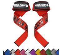 BEAR GRIP Correas de Levantamiento de Pesas con Acolchado Premium de Neopreno, Doble Costura Reforzada, 100% Algodón, Longitud Extra Larga (Rojo)