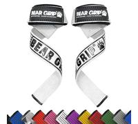 BEAR GRIP Correas de Levantamiento de Pesas con Acolchado Premium de Neopreno, Doble Costura Reforzada, 100% Algodón, Longitud Extra Larga (Blanco)