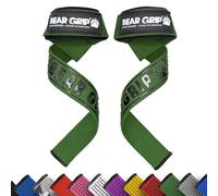 BEAR GRIP Correas de Levantamiento de Pesas con Acolchado Premium de Neopreno, Doble Costura Reforzada, 100% Algodón, Longitud Extra Larga (Caqui)