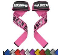 BEAR GRIP Correas de Levantamiento de Pesas con Acolchado Premium de Neopreno, Doble Costura Reforzada, 100% Algodón, Longitud Extra Larga (Rosa)