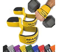 BEAR GRIP - Correas de levantamiento de pesas en forma de 8 Premium (se venden en pares) (Amarillo)