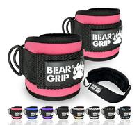 BEAR GRIP - Correas para Tobillos para Cables - Cierre Fuerte, Doble Anillo de Acero Inoxidable, Neopreno Ajustable con Peluche - Premium para Abdominales, Glúteos y Piernas (Rosa Bebé - Par)