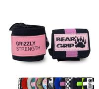 BEAR GRIP Muñequeras de alta resistencia para levantamiento de pesas, culturismo, crossfit, levantamiento de potencia, StrongMan (negro/rosa, 45,72 cm)