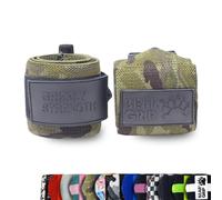 BEAR GRIP Muñequeras de alta resistencia para levantamiento de pesas, culturismo, crossfit, levantamiento de potencia, StrongMan (camuflaje verde, 61 cm)